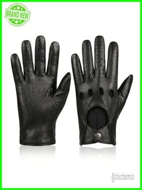Men's Cowhide Leather Driving Gloves Touchscreen Unlined Thin Soft Gloves for